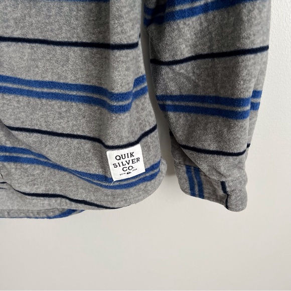 Quicksilver Men’s Surf Day’s Grey Blue Stripe Fleece Snap Front Shirt Medium - Picture 3 of 9